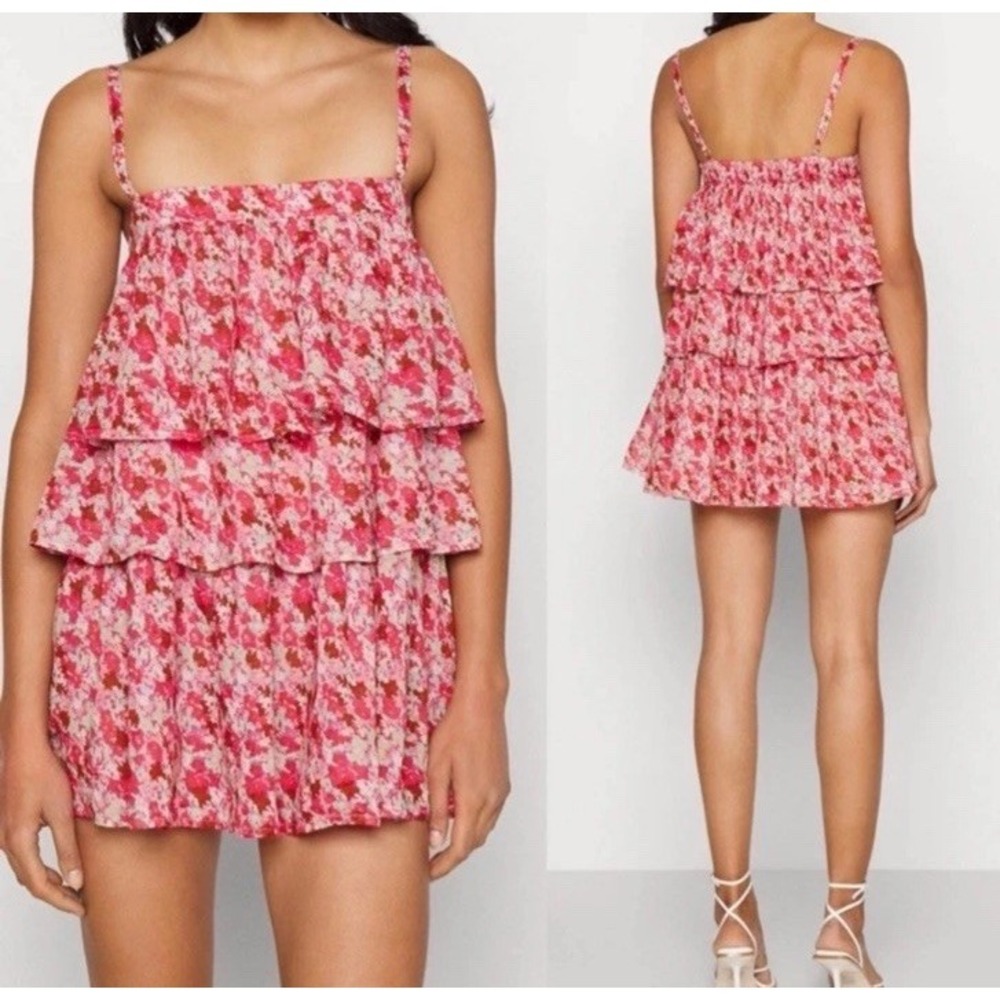 Free People Talia Tunic Top Tiered Ruffle Dress Floral Print Pink Combo Medium - Picture 3 of 12